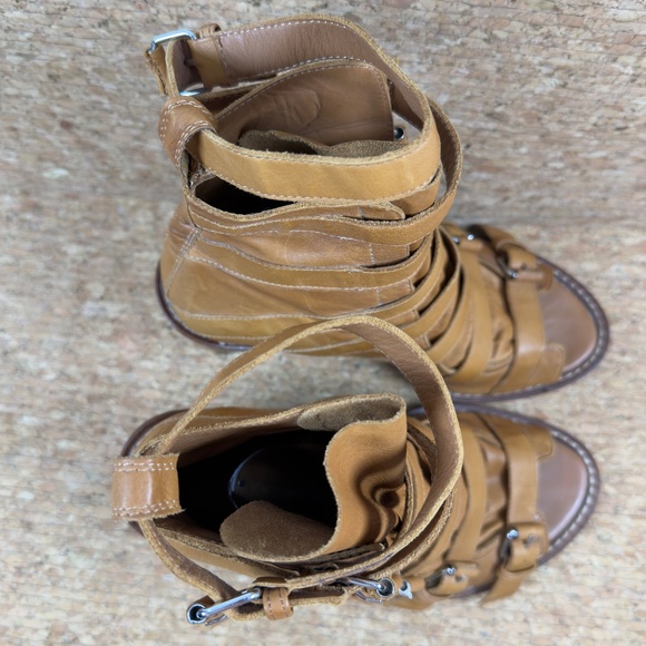 Ann Demeulemeester Brown Leather Multi-Buckle Wedge Sandals Gladiator Shoes 40 - Picture 8 of 14